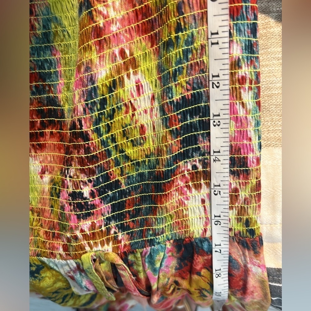 True Destinations One Shoulder Smocked Tropical Tassel Dress Boho Resort, Size M - Picture 12 of 13